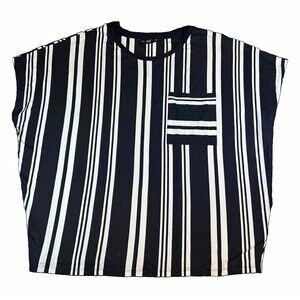F&F Womens Striped Sleeveless Crew Neck Pullover Top Pocket Black White XL